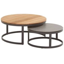 Salontafels Set Van 2 Stuart Aluminium, Teak En Keramiek - Naturel/antraciet