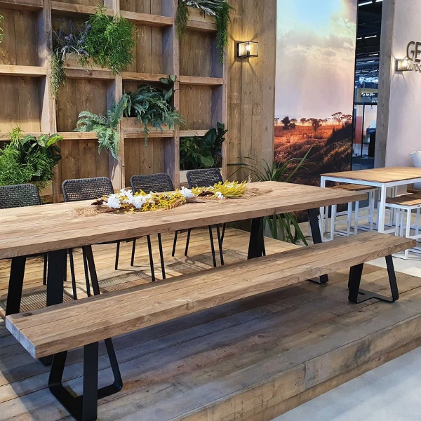 Tuinbank Margarite 250cm Teakhout En Ijzer - Naturel/zwart 2 Tuinbank Margarite 250cm Teakhout En Ijzer - Naturel/zwart - Afbeelding 2