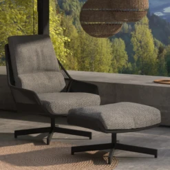 Loungestoel Met Voetbankje Priam Aluminium En Olefin - Antraciet