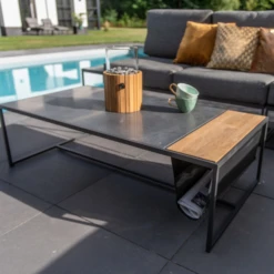 Salontafel Voor Buiten Atol 122x62cm Rvs, Keramiek En Teak - Antraciet
