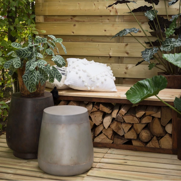 Houtopslag Elara Met Bank 120x40x42cm Staal En Hout - Roest 2 Houtopslag Elara Met Bank 120x40x42cm Staal En Hout - Roest - Afbeelding 2